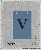 A taped needlepoint canvas with the design: Banner 13 mesh count Squared V Black on Blue.