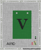 A taped needlepoint canvas with the design: Banner 13 mesh count Squared V Black on Green.