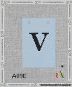 A taped needlepoint canvas with the design: Banner 13 mesh count Squared V Black on Light Blue.