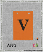 A taped needlepoint canvas with the design: Banner 13 mesh count Squared V Black on Orange.