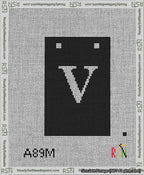A taped needlepoint canvas with the design: Banner 13 mesh count Squared V White on Black.