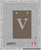 A taped needlepoint canvas with the design: Banner 13 mesh count Squared V White on Brown.