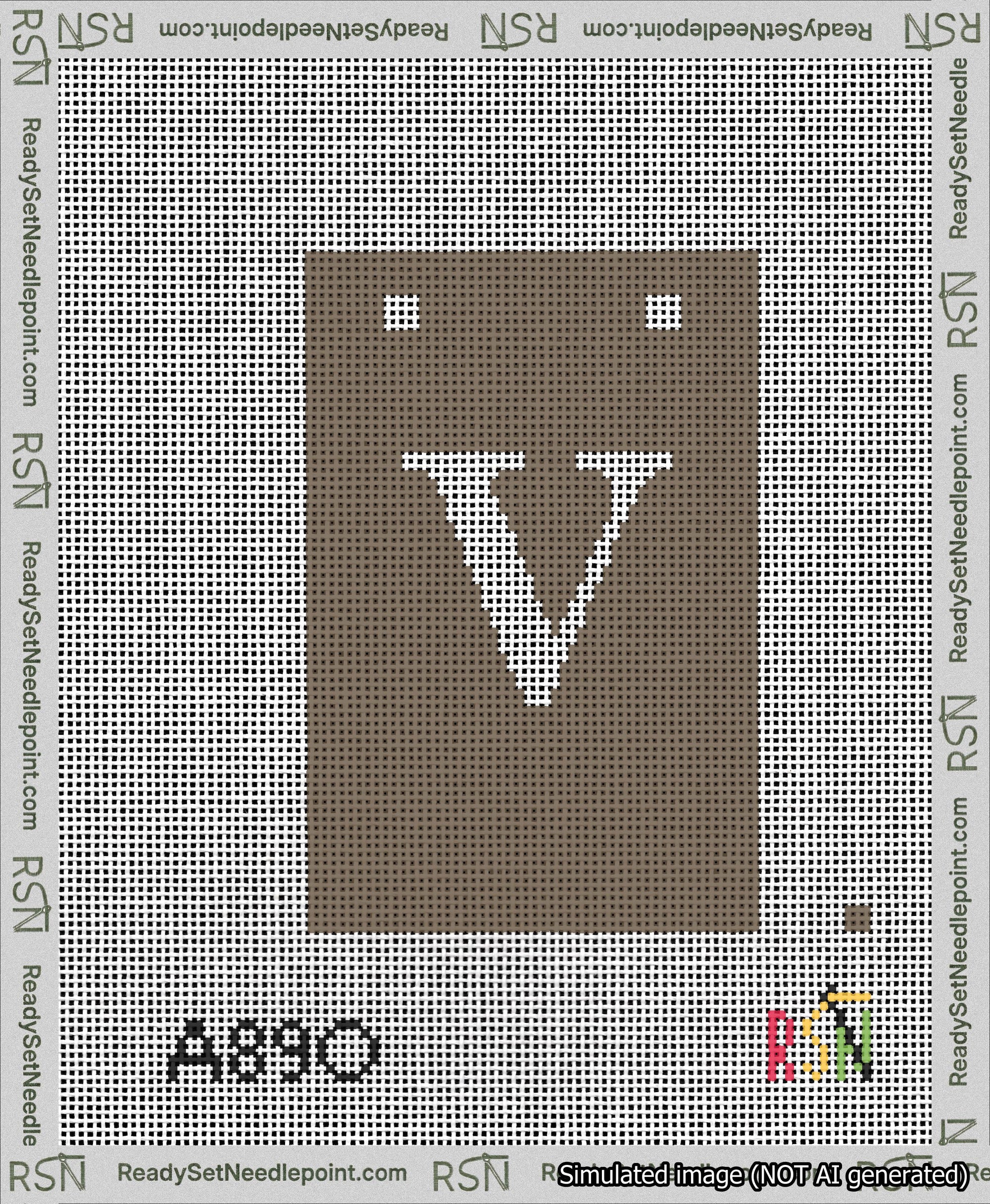A taped needlepoint canvas with the design: Banner 13 mesh count Squared V White on Brown.