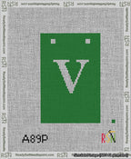 A taped needlepoint canvas with the design: Banner 13 mesh count Squared V White on Green.