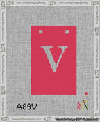 A taped needlepoint canvas with the design: Banner 13 mesh count Squared V White on Red.