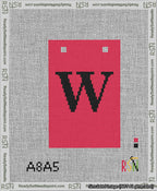 A taped needlepoint canvas with the design: Banner 13 mesh count Squared W Black on Red.