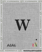 A taped needlepoint canvas with the design: Banner 13 mesh count Squared W Black on White.