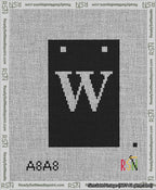 A taped needlepoint canvas with the design: Banner 13 mesh count Squared W White on Black.