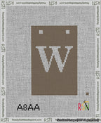 A taped needlepoint canvas with the design: Banner 13 mesh count Squared W White on Brown.