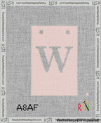 A taped needlepoint canvas with the design: Banner 13 mesh count Squared W White on Pink.