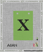 A taped needlepoint canvas with the design: Banner 13 mesh count Squared X Black on Light Green.
