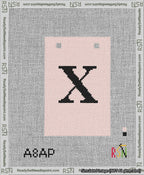 A taped needlepoint canvas with the design: Banner 13 mesh count Squared X Black on Pink.