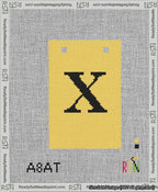 A taped needlepoint canvas with the design: Banner 13 mesh count Squared X Black on Yellow.
