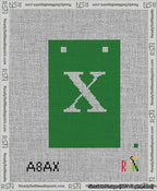 A taped needlepoint canvas with the design: Banner 13 mesh count Squared X White on Green.