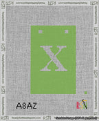 A taped needlepoint canvas with the design: Banner 13 mesh count Squared X White on Light Green.