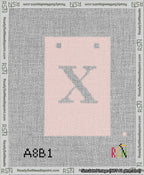 A taped needlepoint canvas with the design: Banner 13 mesh count Squared X White on Pink.