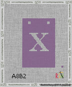 A taped needlepoint canvas with the design: Banner 13 mesh count Squared X White on Purple.