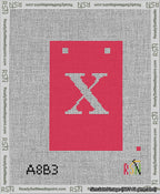 A taped needlepoint canvas with the design: Banner 13 mesh count Squared X White on Red.