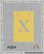 A taped needlepoint canvas with the design: Banner 13 mesh count Squared X White on Yellow.
