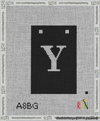 A taped needlepoint canvas with the design: Banner 13 mesh count Squared Y White on Black.