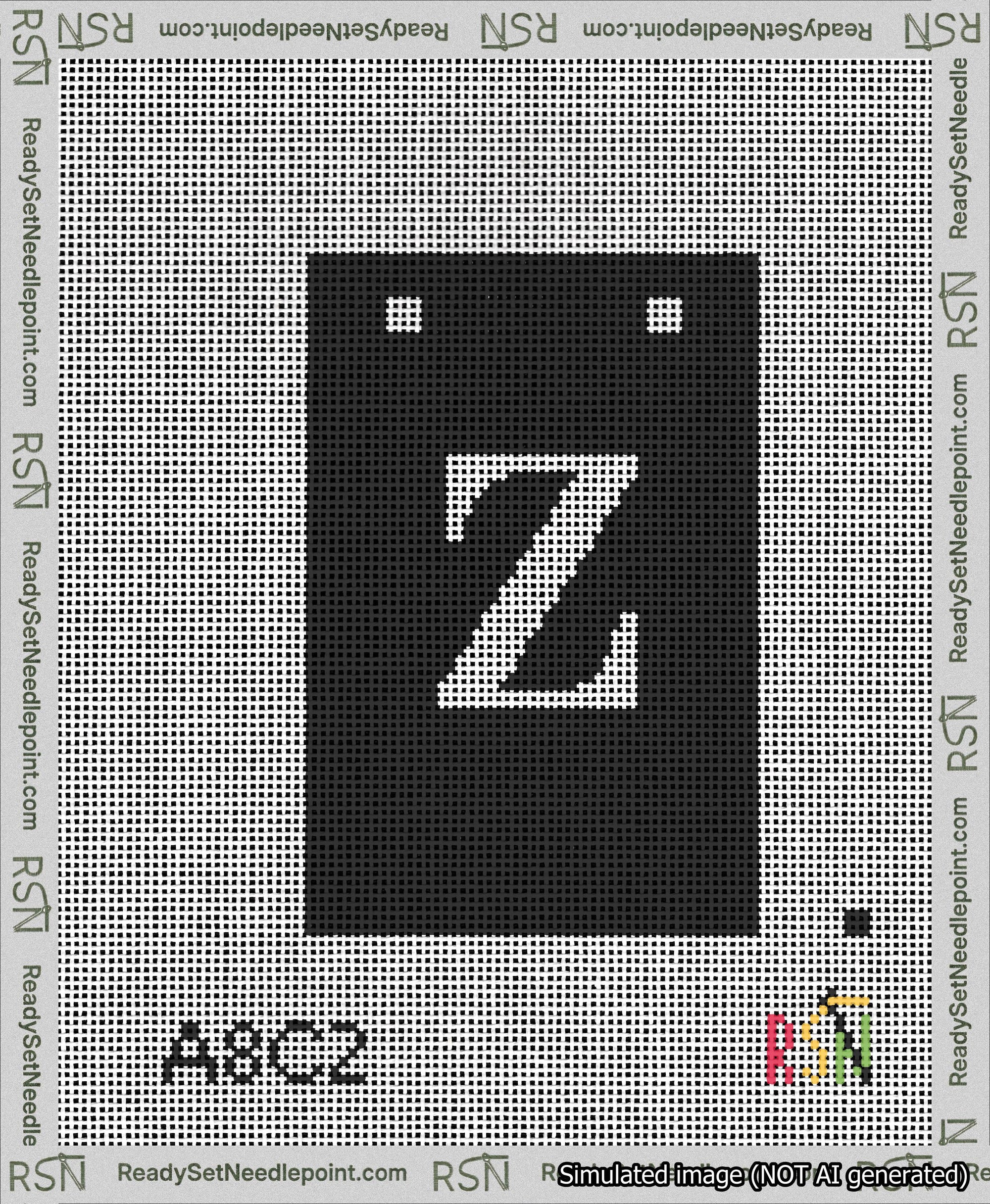 A taped needlepoint canvas with the design: Banner 13 mesh count Squared Z White on Black.