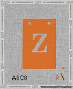 A taped needlepoint canvas with the design: Banner 13 mesh count Squared Z White on Orange.