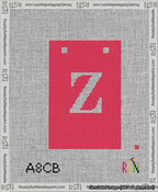 A taped needlepoint canvas with the design: Banner 13 mesh count Squared Z White on Red.