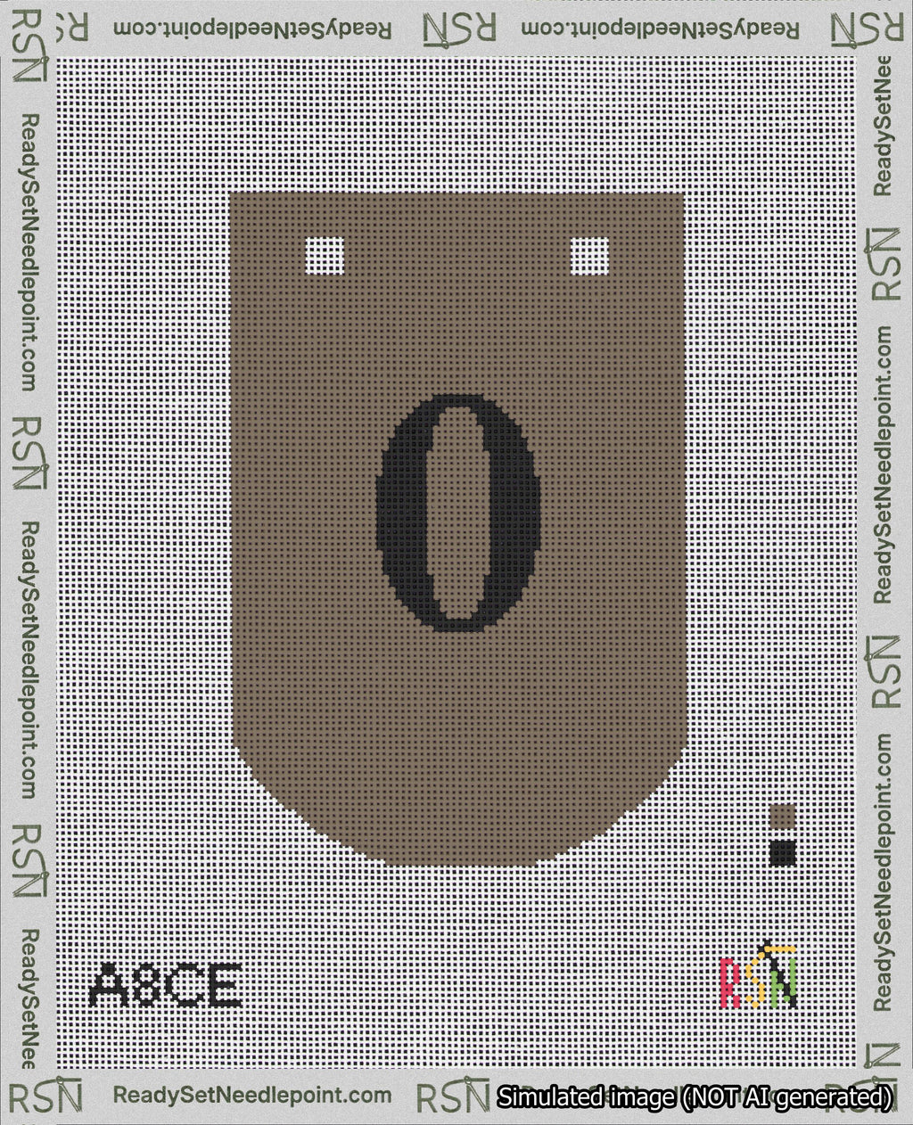A taped needlepoint canvas with the design: Banner 18 mesh count Curved 0 Black on Brown.