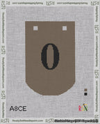 A taped needlepoint canvas with the design: Banner 18 mesh count Curved 0 Black on Brown.