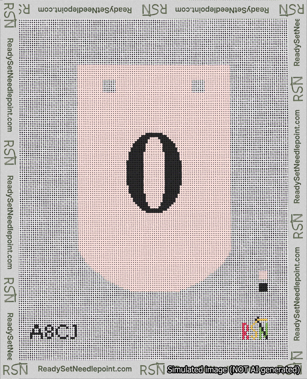 A taped needlepoint canvas with the design: Banner 18 mesh count Curved 0 Black on Pink.