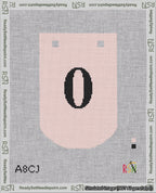 A taped needlepoint canvas with the design: Banner 18 mesh count Curved 0 Black on Pink.