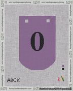 A taped needlepoint canvas with the design: Banner 18 mesh count Curved 0 Black on Purple.