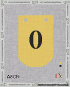 A taped needlepoint canvas with the design: Banner 18 mesh count Curved 0 Black on Yellow.
