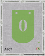 A taped needlepoint canvas with the design: Banner 18 mesh count Curved 0 White on Light Green.
