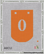 A taped needlepoint canvas with the design: Banner 18 mesh count Curved 0 White on Orange.