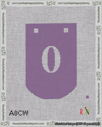 A taped needlepoint canvas with the design: Banner 18 mesh count Curved 0 White on Purple.