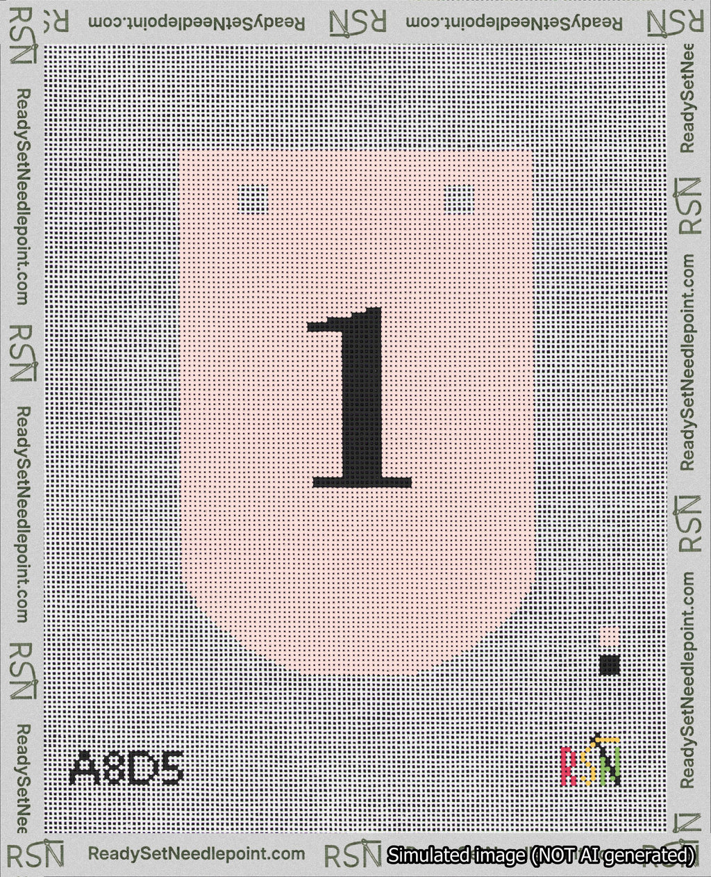 A taped needlepoint canvas with the design: Banner 18 mesh count Curved 1 Black on Pink.