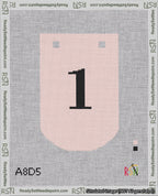 A taped needlepoint canvas with the design: Banner 18 mesh count Curved 1 Black on Pink.
