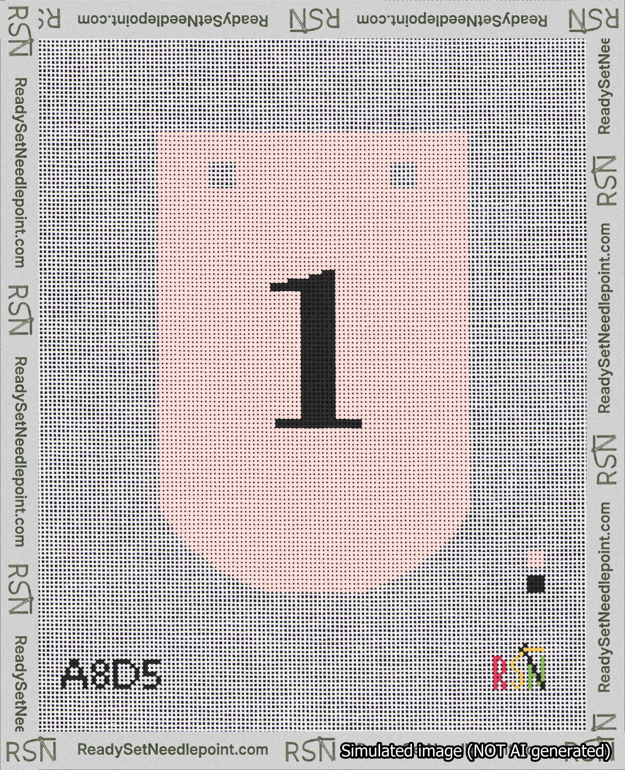A taped needlepoint canvas with the design: Banner 18 mesh count Curved 1 Black on Pink.