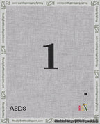 A taped needlepoint canvas with the design: Banner 18 mesh count Curved 1 Black on White.