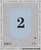 A taped needlepoint canvas with the design: Banner 18 mesh count Curved 2 Black on Light Blue.