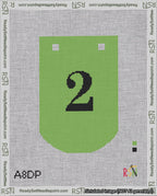 A taped needlepoint canvas with the design: Banner 18 mesh count Curved 2 Black on Light Green.