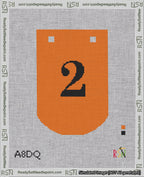 A taped needlepoint canvas with the design: Banner 18 mesh count Curved 2 Black on Orange.