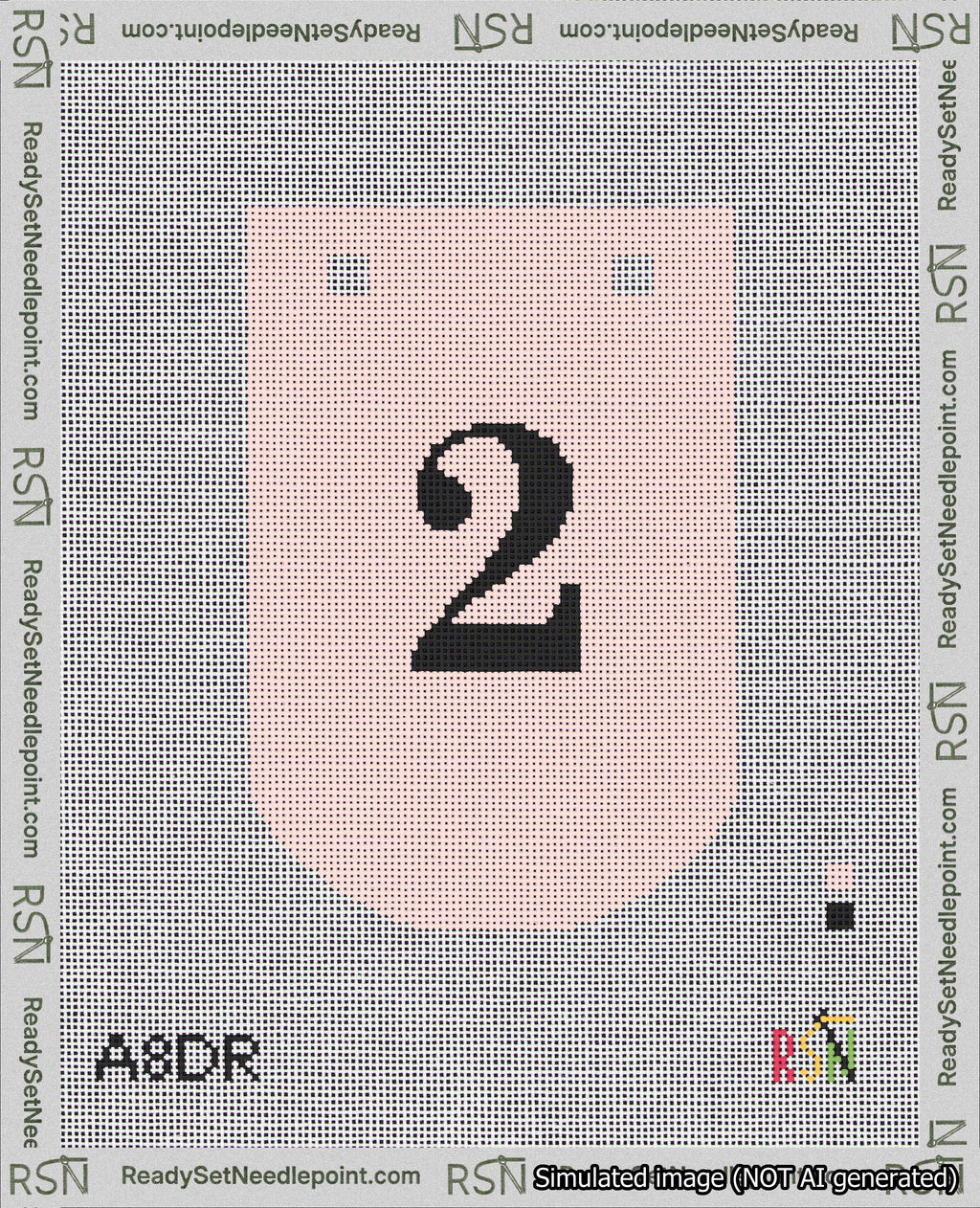 A taped needlepoint canvas with the design: Banner 18 mesh count Curved 2 Black on Pink.