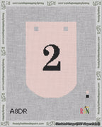 A taped needlepoint canvas with the design: Banner 18 mesh count Curved 2 Black on Pink.