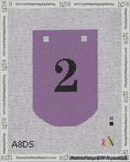 A taped needlepoint canvas with the design: Banner 18 mesh count Curved 2 Black on Purple.