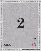 A taped needlepoint canvas with the design: Banner 18 mesh count Curved 2 Black on White.