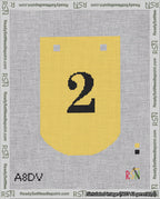 A taped needlepoint canvas with the design: Banner 18 mesh count Curved 2 Black on Yellow.