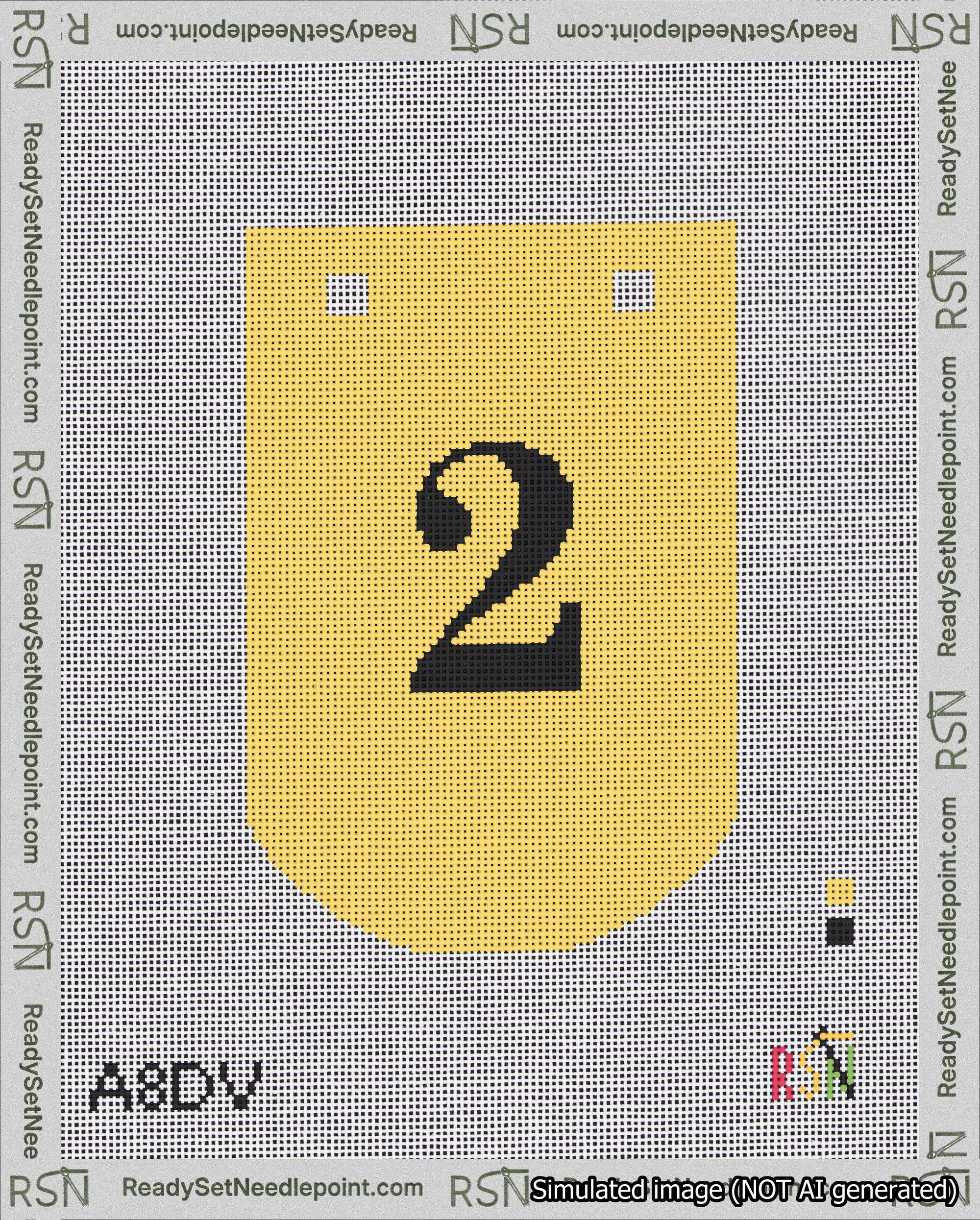 A taped needlepoint canvas with the design: Banner 18 mesh count Curved 2 Black on Yellow.