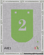 A taped needlepoint canvas with the design: Banner 18 mesh count Curved 2 White on Light Green.